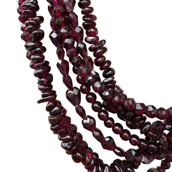 Deep Red Garnet/Ruby Colored Multi-Strand Beaded Choker Necklace & Earring Set - Picture 10 of 12